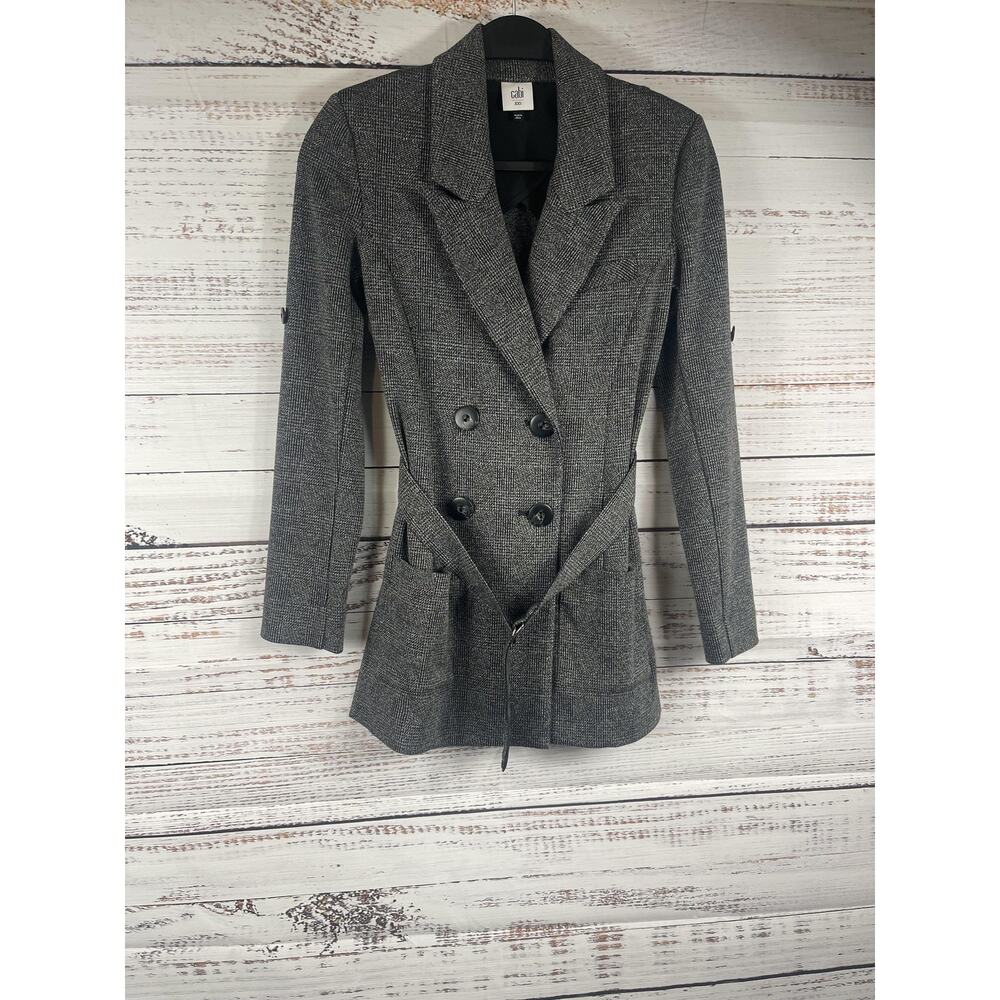 CAbi Pant Suit Womens XXS Gray Plaid Belted Blazer Wide Leg Pants Set Career - Picture 3 of 16